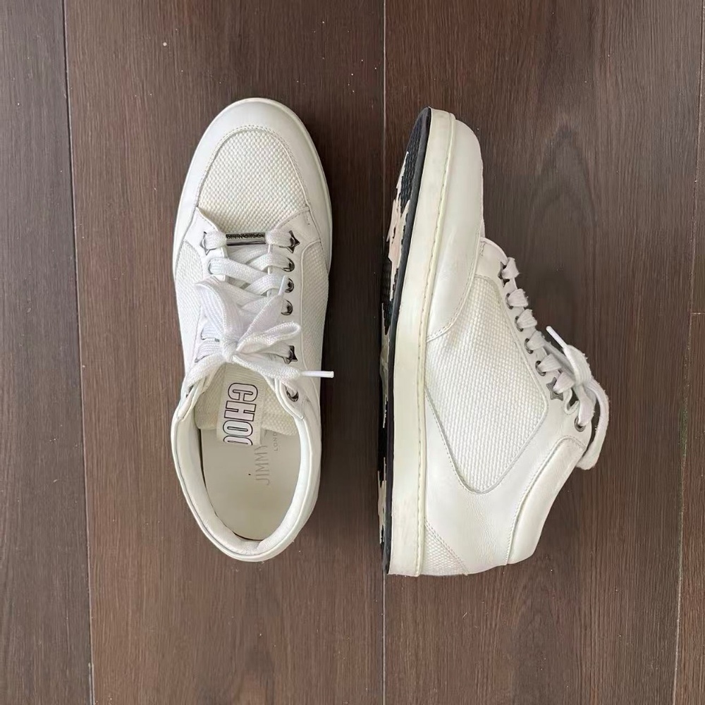JIMMY CHOO Miami white leather logo tag sneakers 38.5/8.5